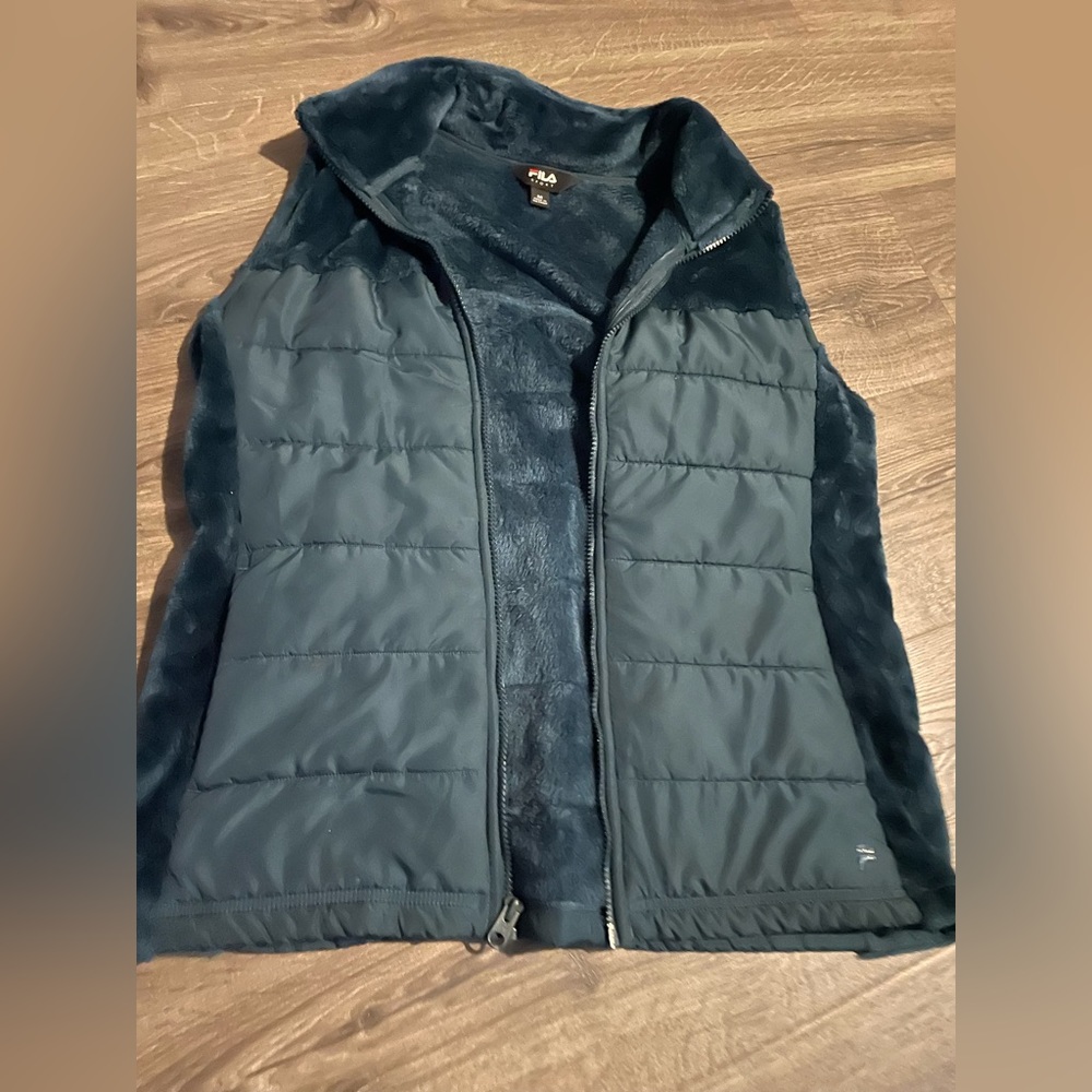 Fila teal fur lined puffer vest, size m